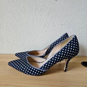 J.Crew Dorsay Collette white polka dot denim pin up heel sz 9